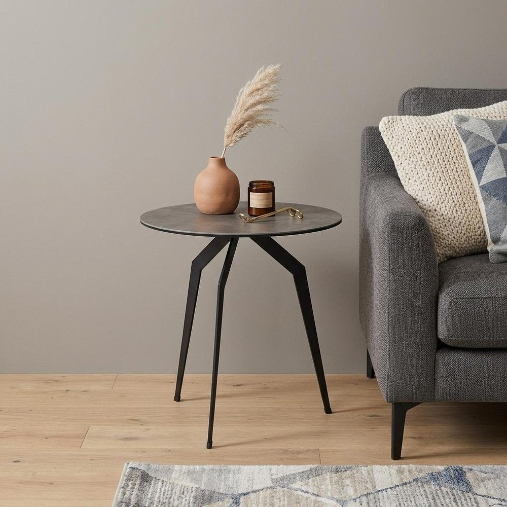 Black and Gray Ceramic Round End Table - 20-inch