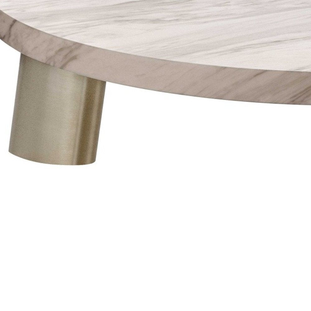 White and Silver Marble and Stainless Steel Round Coffee Table