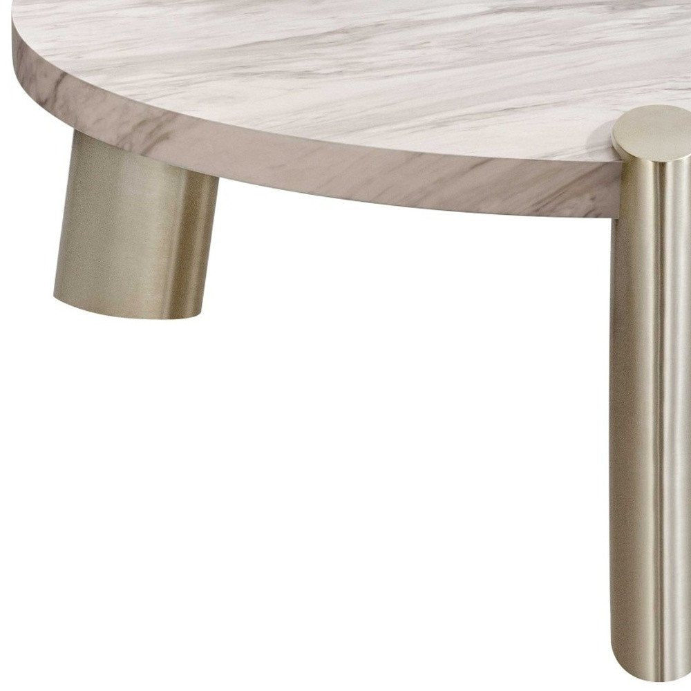 White and Silver Marble and Stainless Steel Round Coffee Table