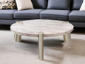 White and Silver Marble and Stainless Steel Round Coffee Table