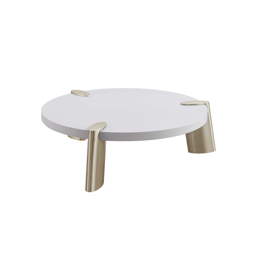 White and Gold Stainless Steel Round Coffee Table - 40-inch