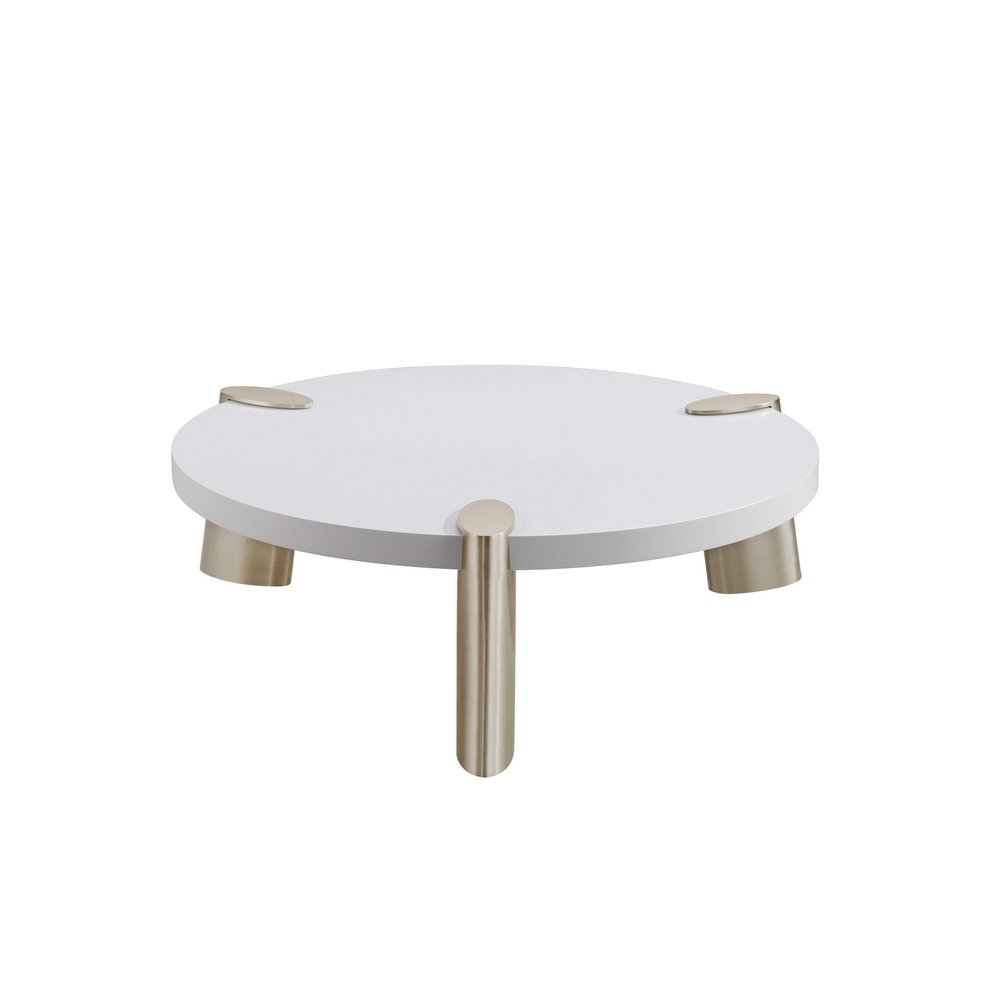 White and Gold Stainless Steel Round Coffee Table - 40-inch