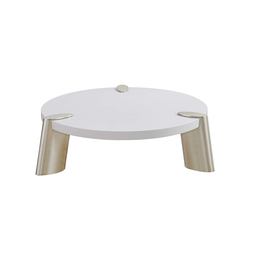 White and Gold Stainless Steel Round Coffee Table - 40-inch