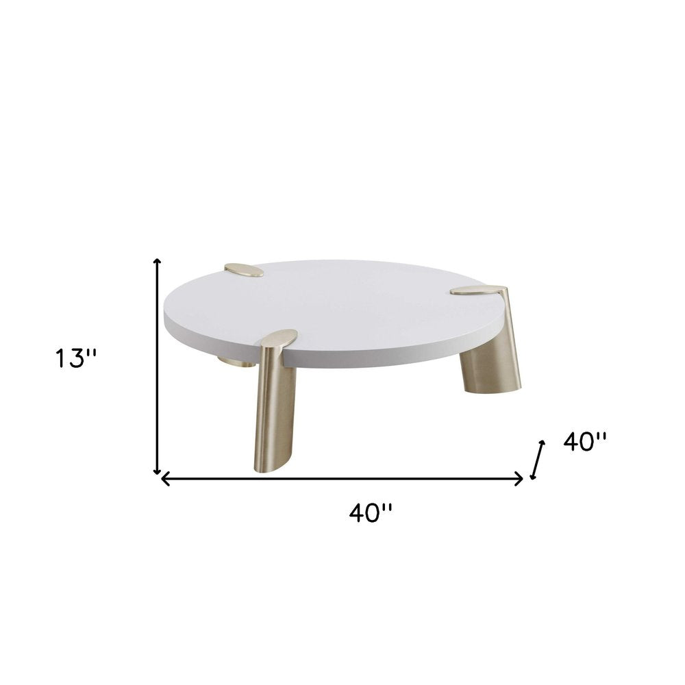 White and Gold Stainless Steel Round Coffee Table - 40-inch