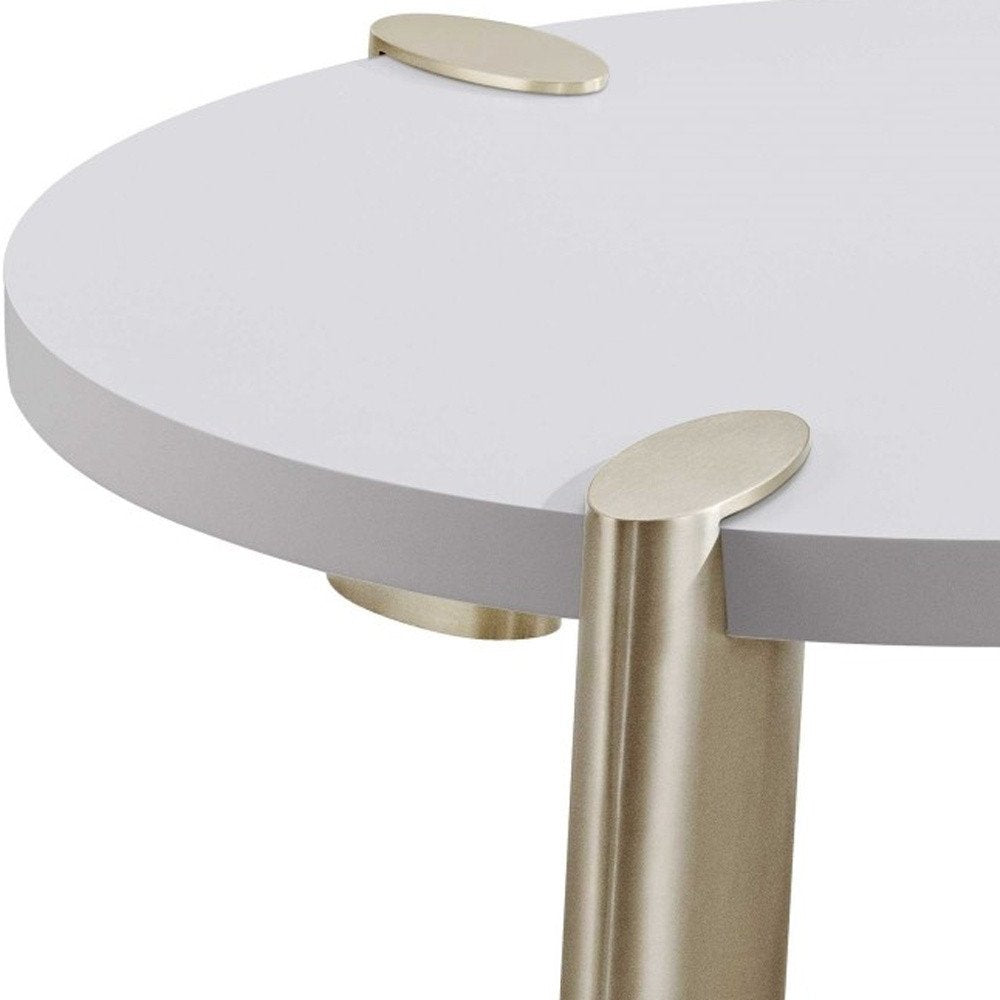 White and Gold Stainless Steel Round Coffee Table - 40-inch