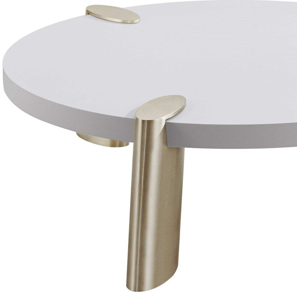 White and Gold Stainless Steel Round Coffee Table - 40-inch