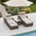 Set of Two Brown Indoor Outdoor Chaise Lounge with Beige Cushion