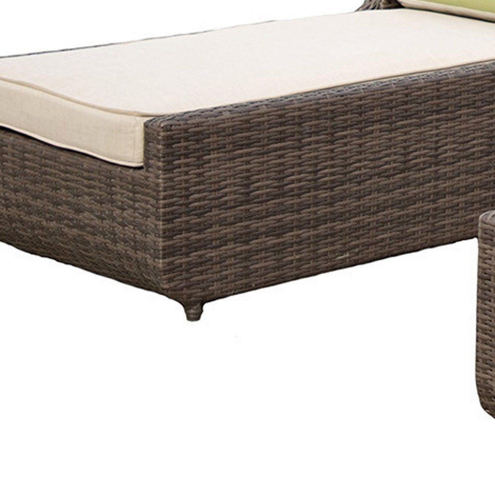Set of Two Brown Indoor Outdoor Chaise Lounge with Beige Cushion