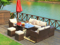 32.68 Brown 7piece Steel Outdoor Sectional Sofa Set with Ottomans and Storage Box