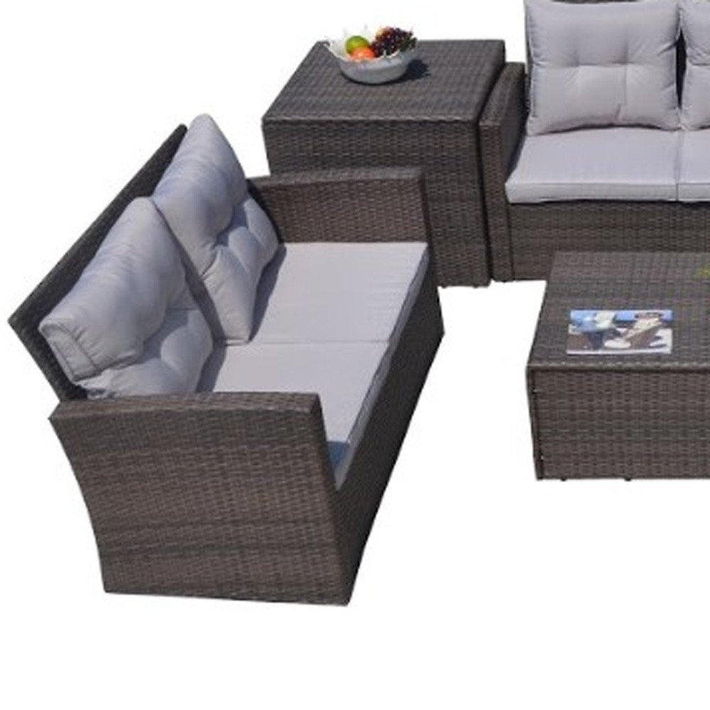 Six Piece Outdoor Brown Metal Sofa Seating Group with Cushions