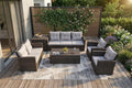 Six Piece Outdoor Brown Metal Sofa Seating Group with Cushions