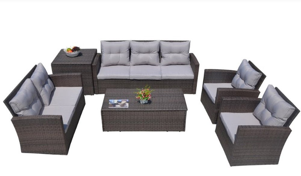 Six Piece Outdoor Brown Metal Sofa Seating Group with Cushions