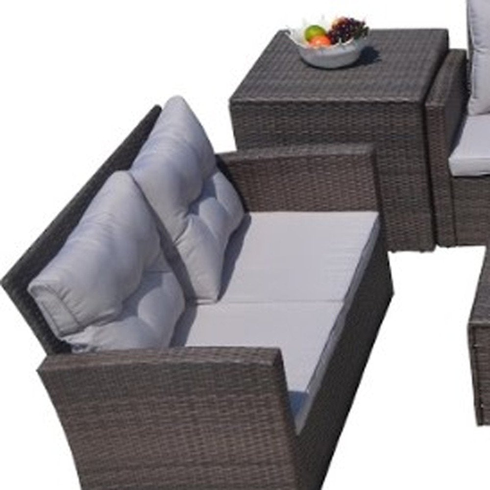 Six Piece Outdoor Brown Metal Sofa Seating Group with Cushions