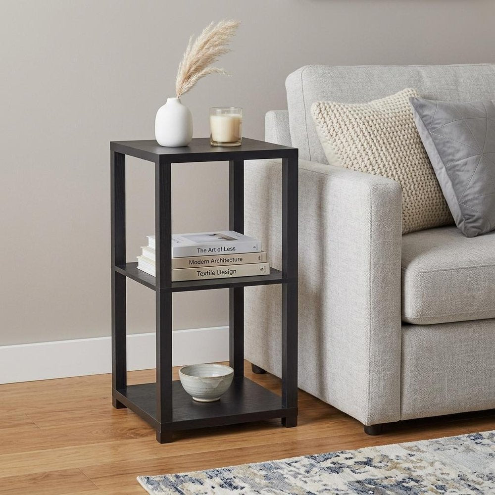 Black Square End Table with Two Shelves - 28-inch