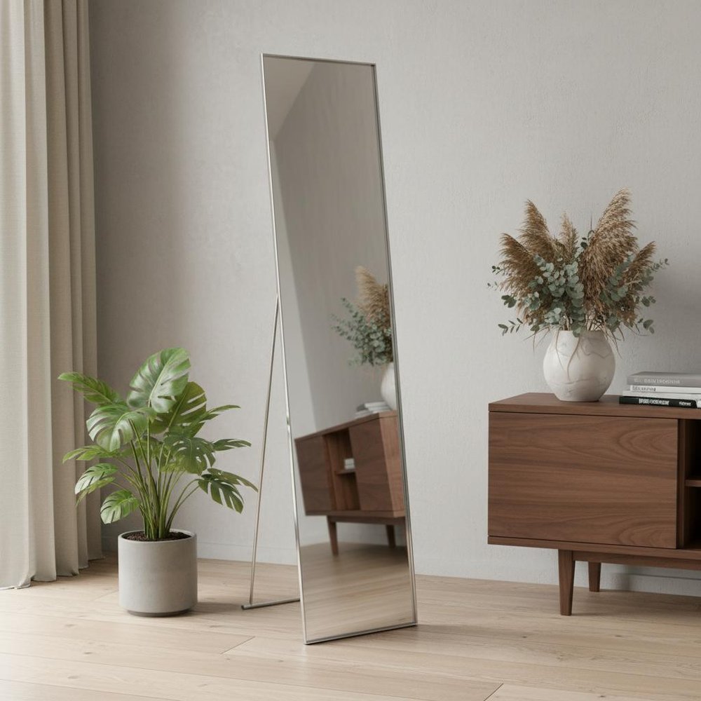 Silver Metal Framed Cheval Standing Mirror - 59-inch