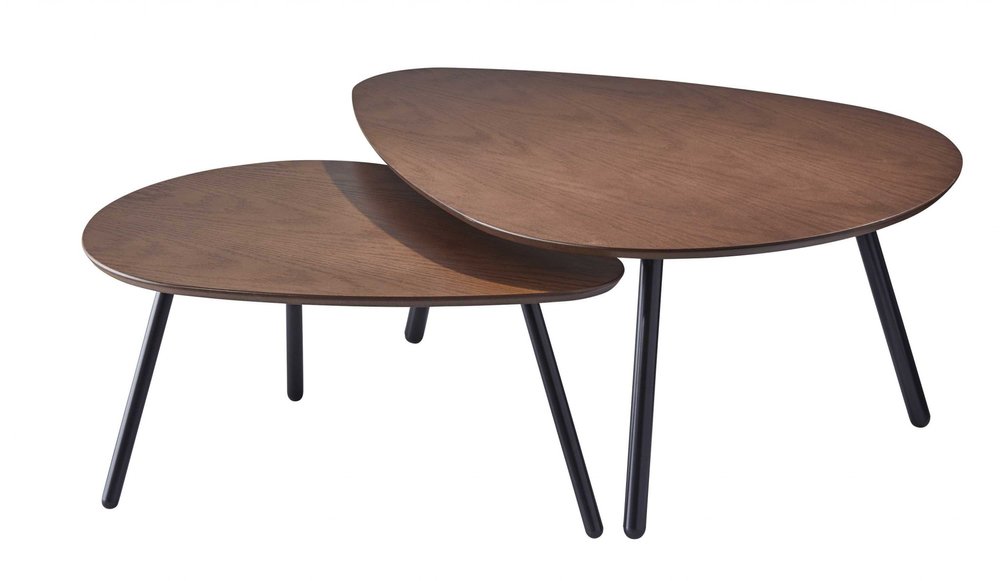 Set of Two Brown and Black Wood and Metal Oval Nested Tables