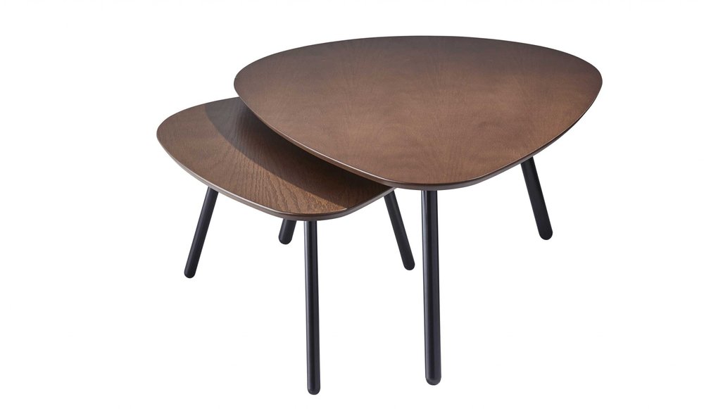 Set of Two Brown and Black Wood and Metal Oval Nested Tables