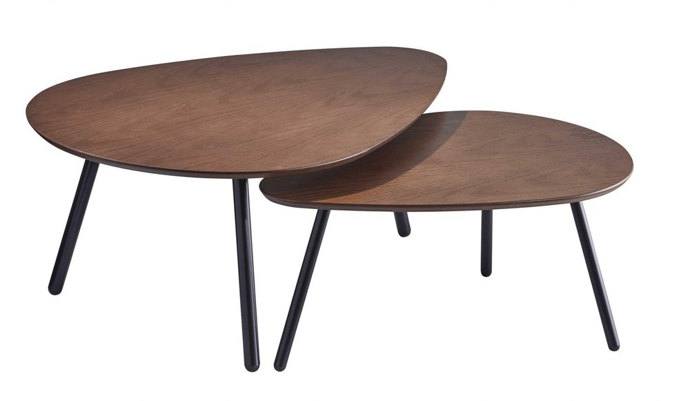 Set of Two Brown and Black Wood and Metal Oval Nested Tables