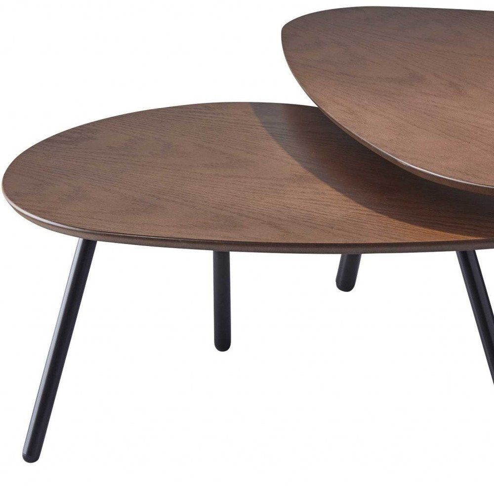 Set of Two Brown and Black Wood and Metal Oval Nested Tables