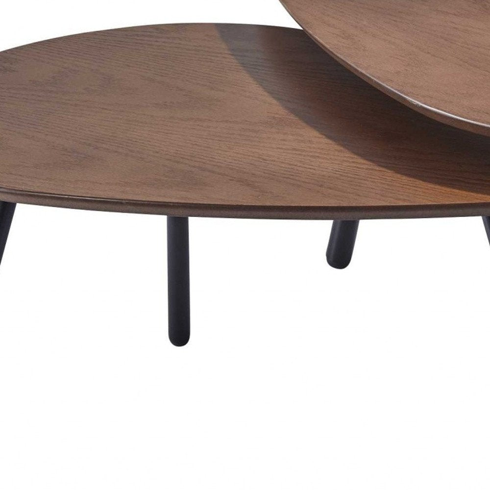 Set of Two Brown and Black Wood and Metal Oval Nested Tables