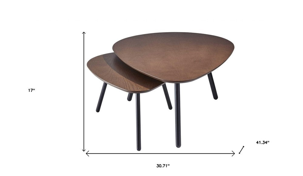 Set of Two Brown and Black Wood and Metal Oval Nested Tables