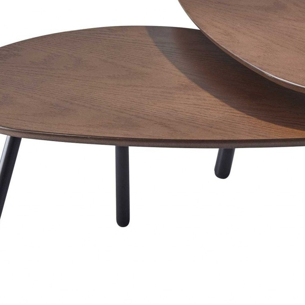 Set of Two Brown and Black Wood and Metal Oval Nested Tables