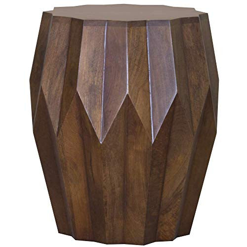 Dark Brown Solid Wood Drum End Table - 23-inch