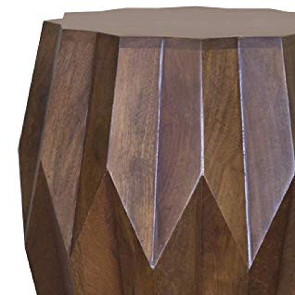 Dark Brown Solid Wood Drum End Table - 23-inch