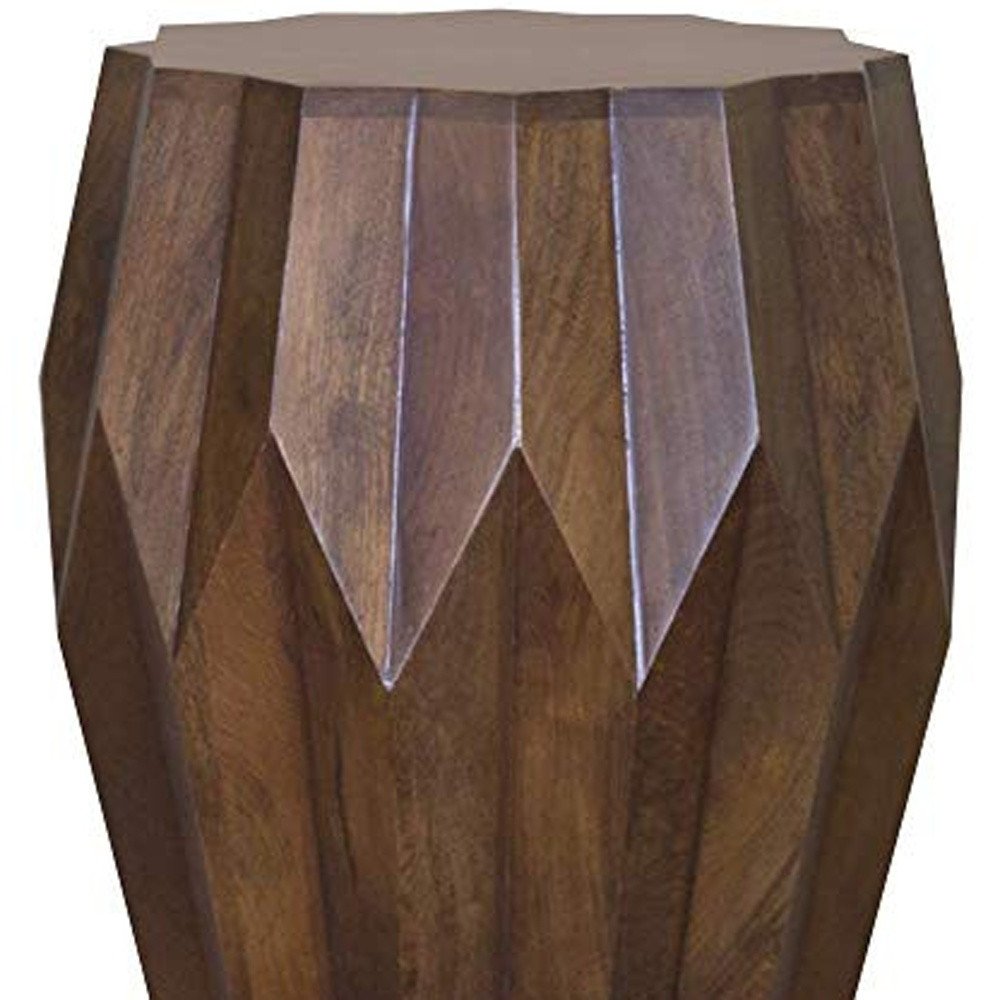 Dark Brown Solid Wood Drum End Table - 23-inch