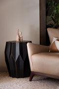 Black Solid Wood Round Drum End Table - 23-inch