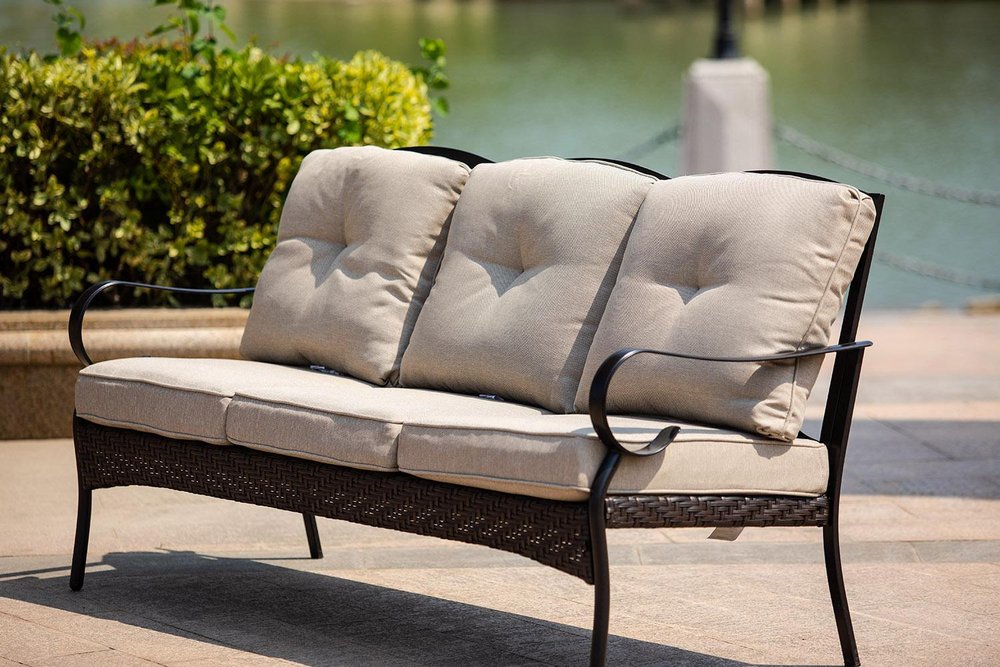 Beige Polyester Blend Settee with Black Legs - 69-inch