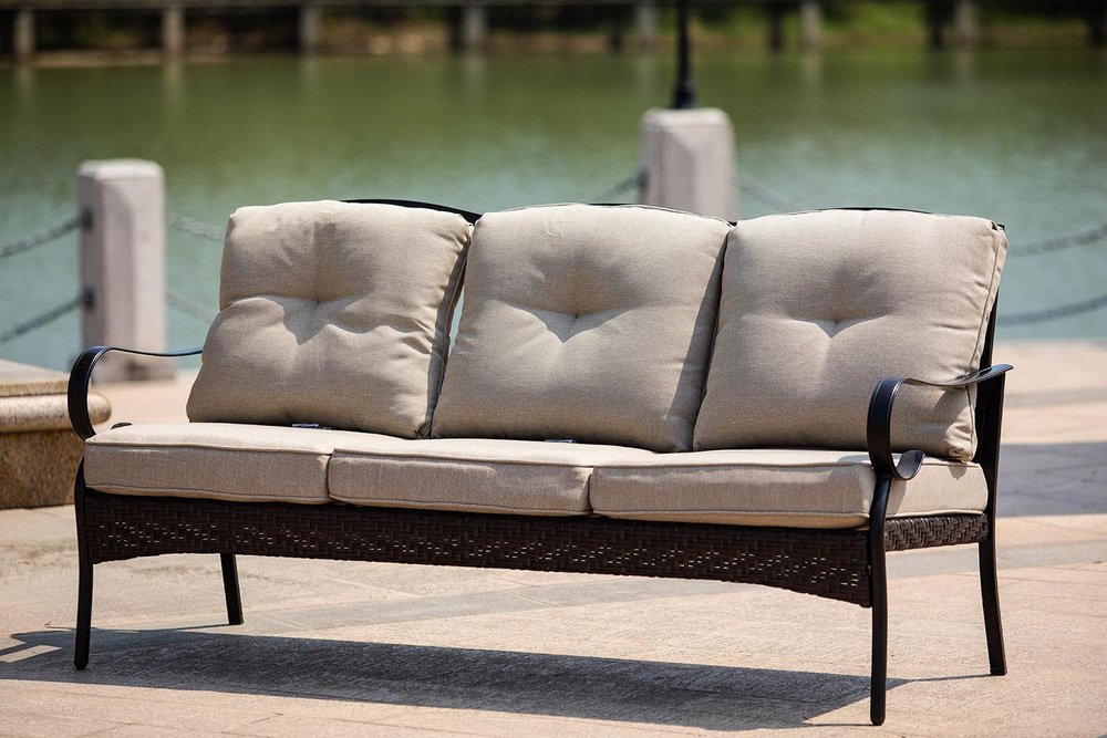 Beige Polyester Blend Settee with Black Legs - 69-inch