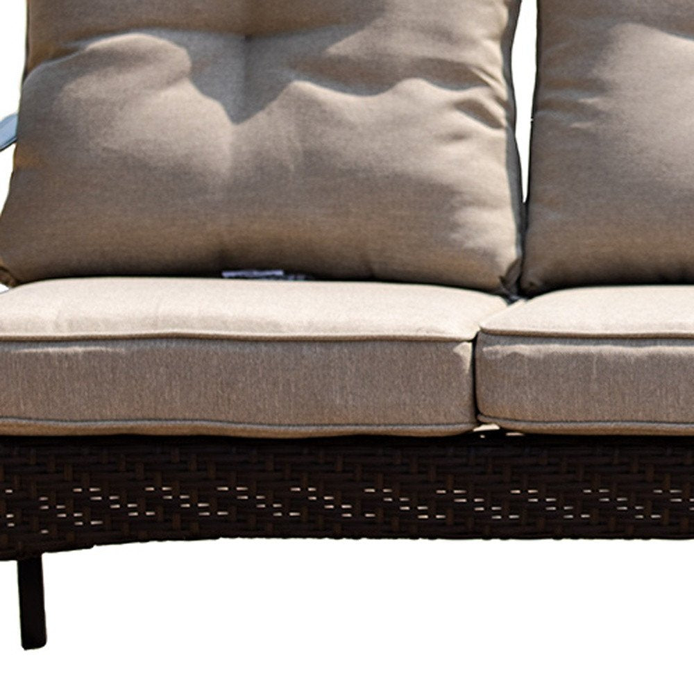 Beige Polyester Blend Settee with Black Legs - 69-inch