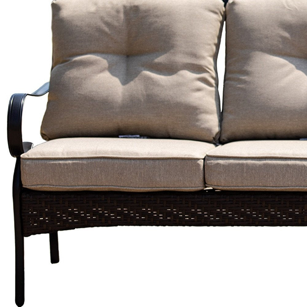 Beige Polyester Blend Settee with Black Legs - 69-inch