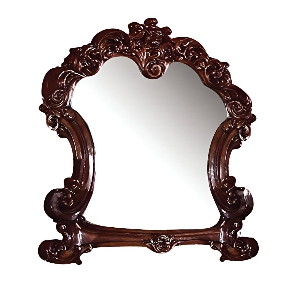 Brown Crowned Top Solid Wood Framed Mounted Dresser Mirror - 45-inch