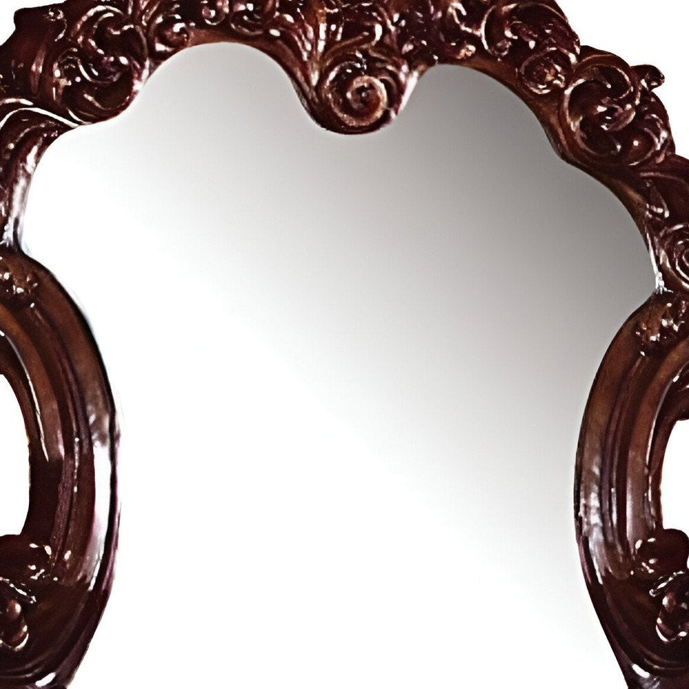 Brown Crowned Top Solid Wood Framed Mounted Dresser Mirror - 45-inch