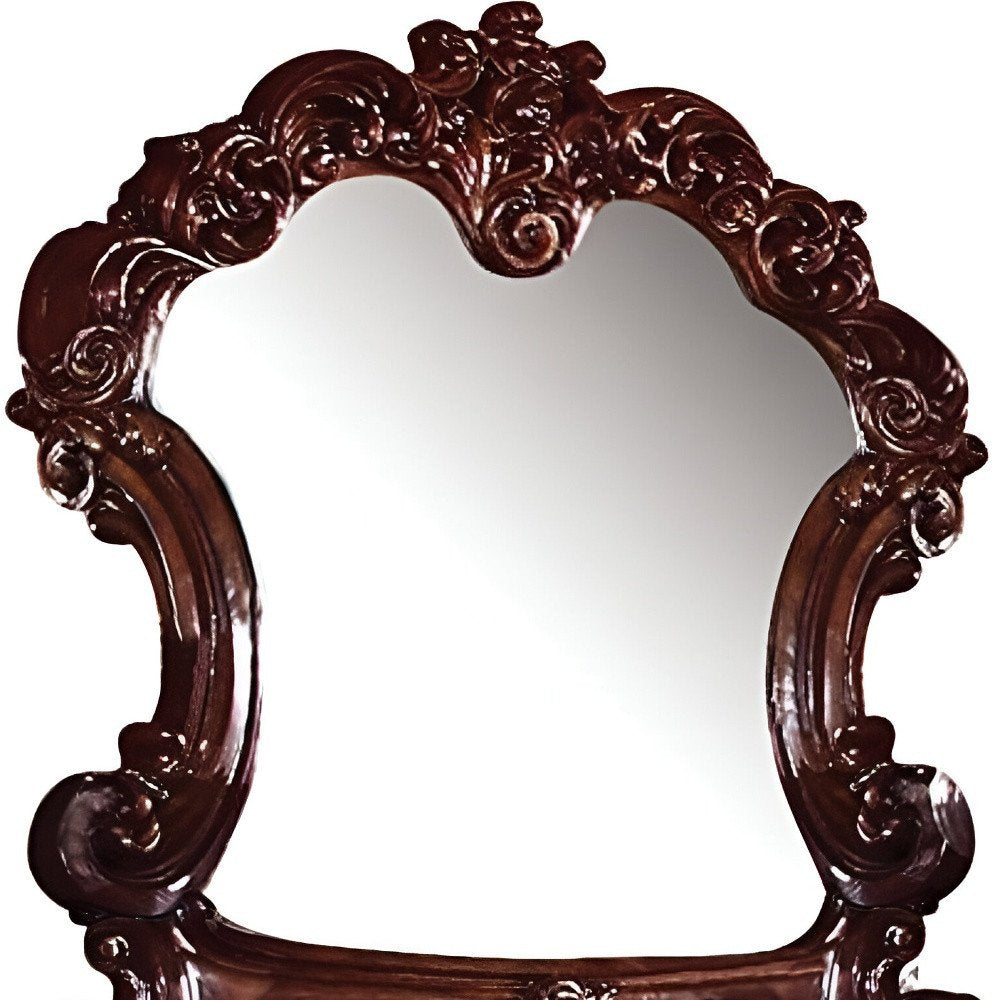 Brown Crowned Top Solid Wood Framed Mounted Dresser Mirror - 45-inch
