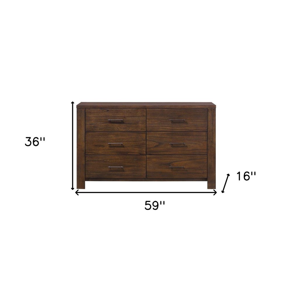 Brown Metal Six Drawer Dresser - 59-inch