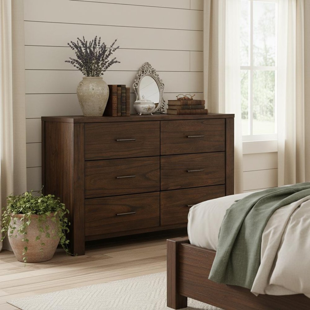 Brown Metal Six Drawer Dresser - 59-inch