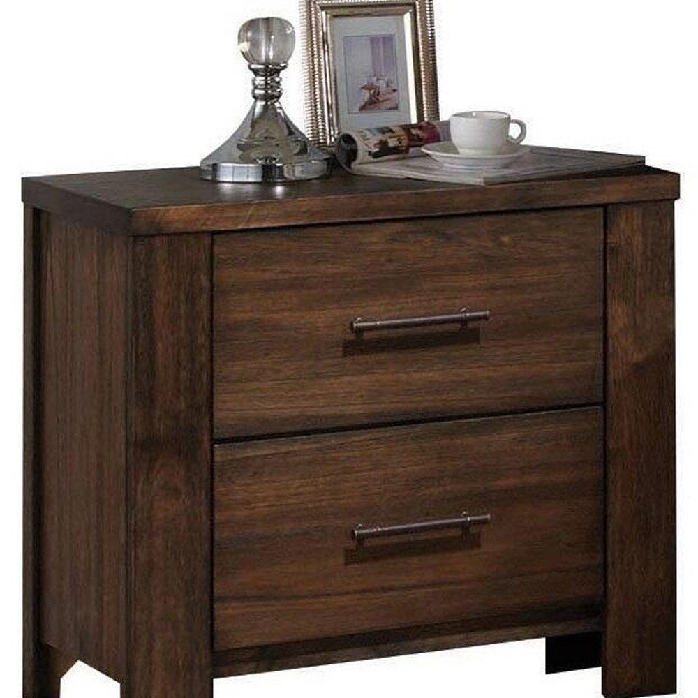 Brown Wood Two Drawer Nightstand - 25-inch