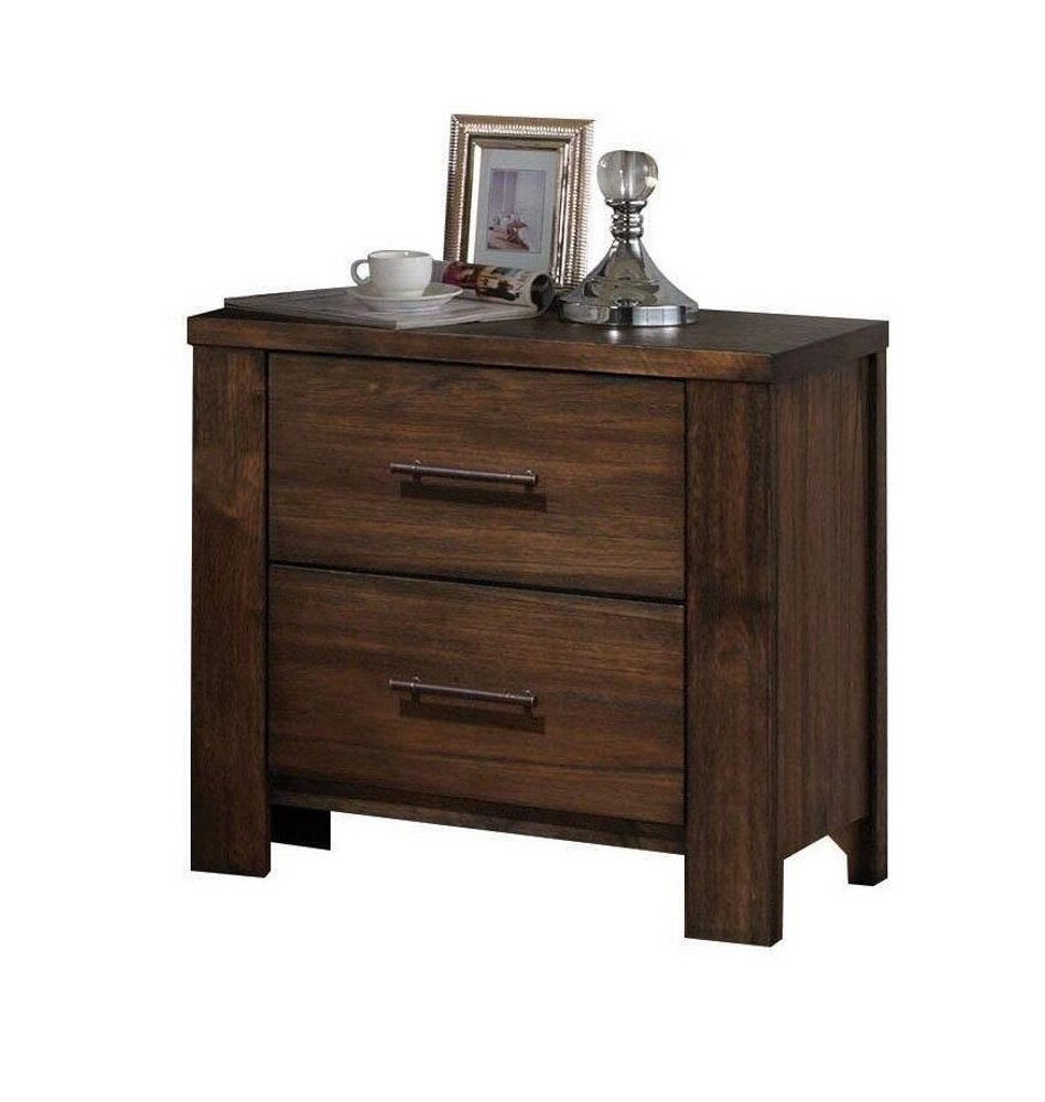 Brown Wood Two Drawer Nightstand - 25-inch