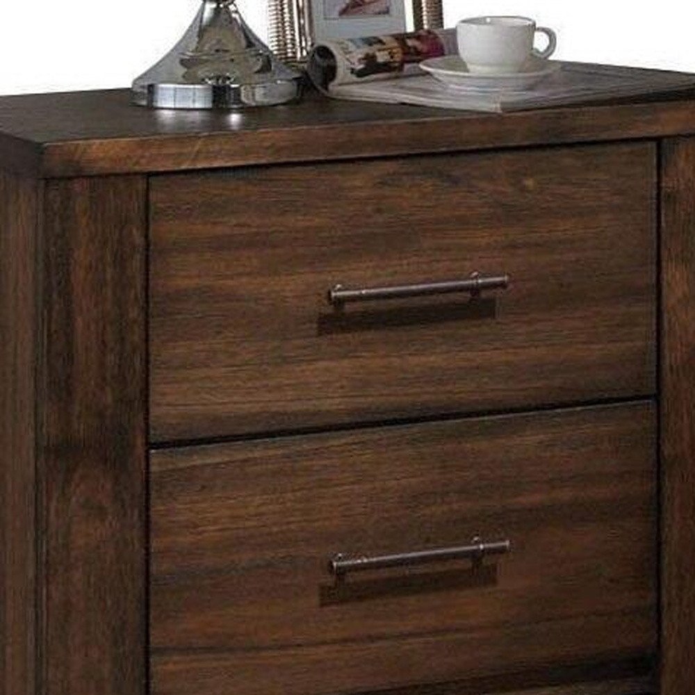 Brown Wood Two Drawer Nightstand - 25-inch
