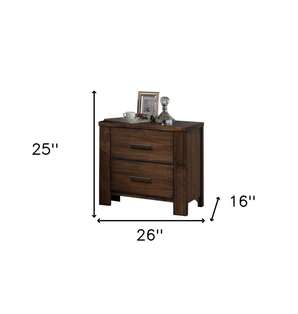 Brown Wood Two Drawer Nightstand - 25-inch