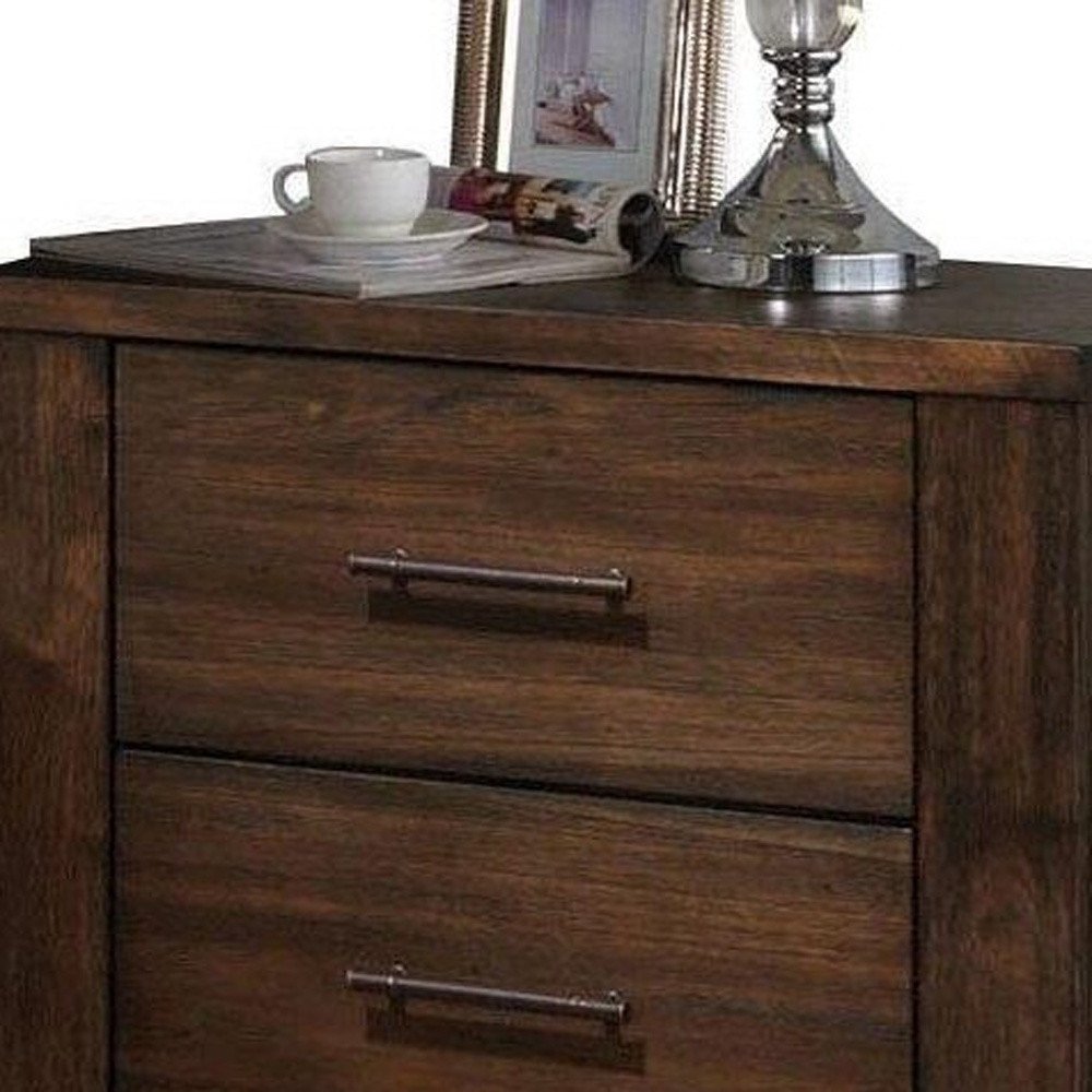 Brown Wood Two Drawer Nightstand - 25-inch