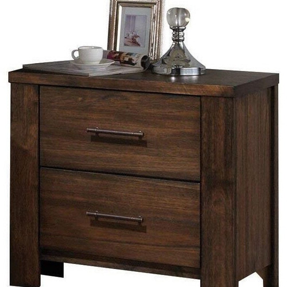 Brown Wood Two Drawer Nightstand - 25-inch