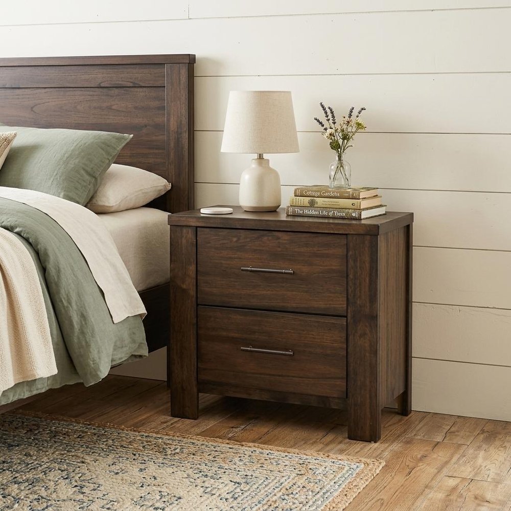Brown Wood Two Drawer Nightstand - 25-inch
