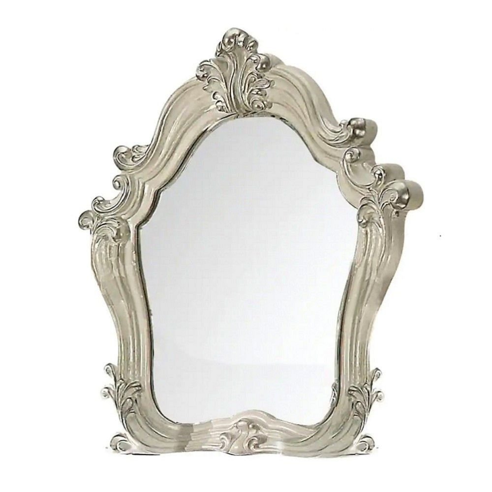 White and Silver Abstract Wood Framed Antiqued Glass Mounted Dresser Mirror