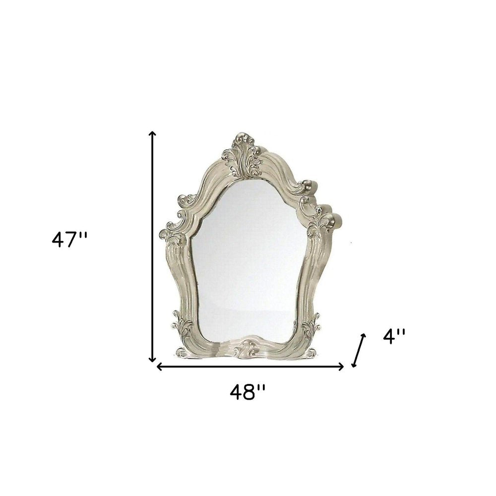 White and Silver Abstract Wood Framed Antiqued Glass Mounted Dresser Mirror