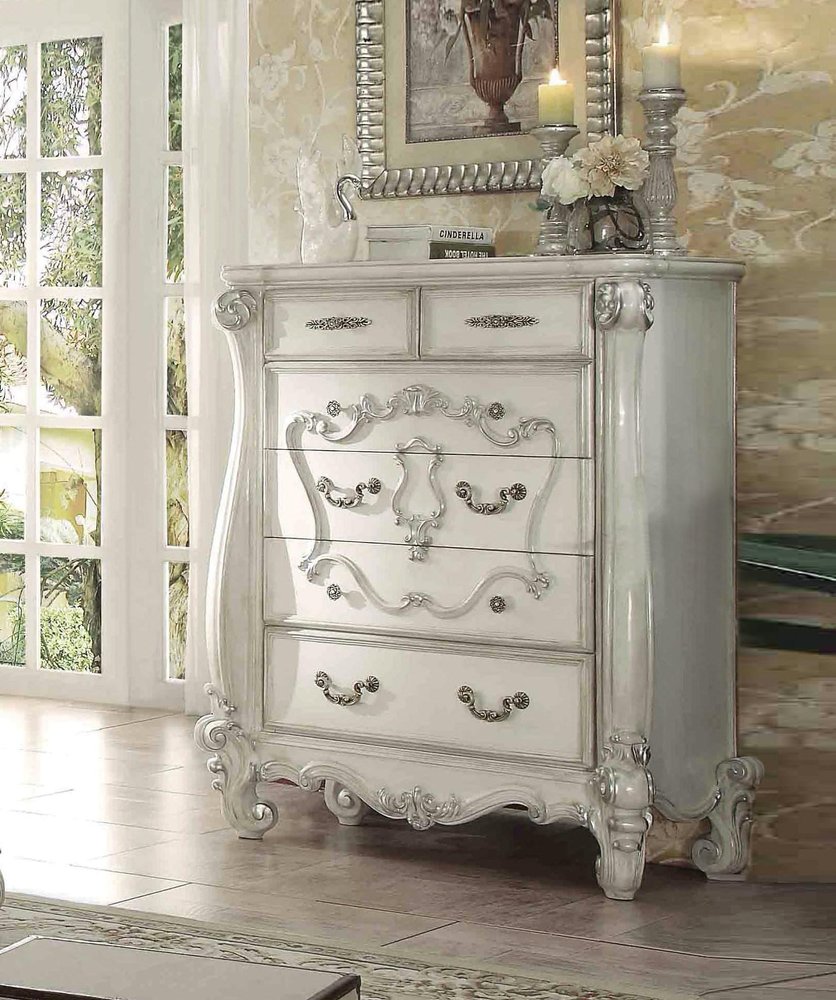 White Solid Wood Five Drawer Dresser - 47-inch