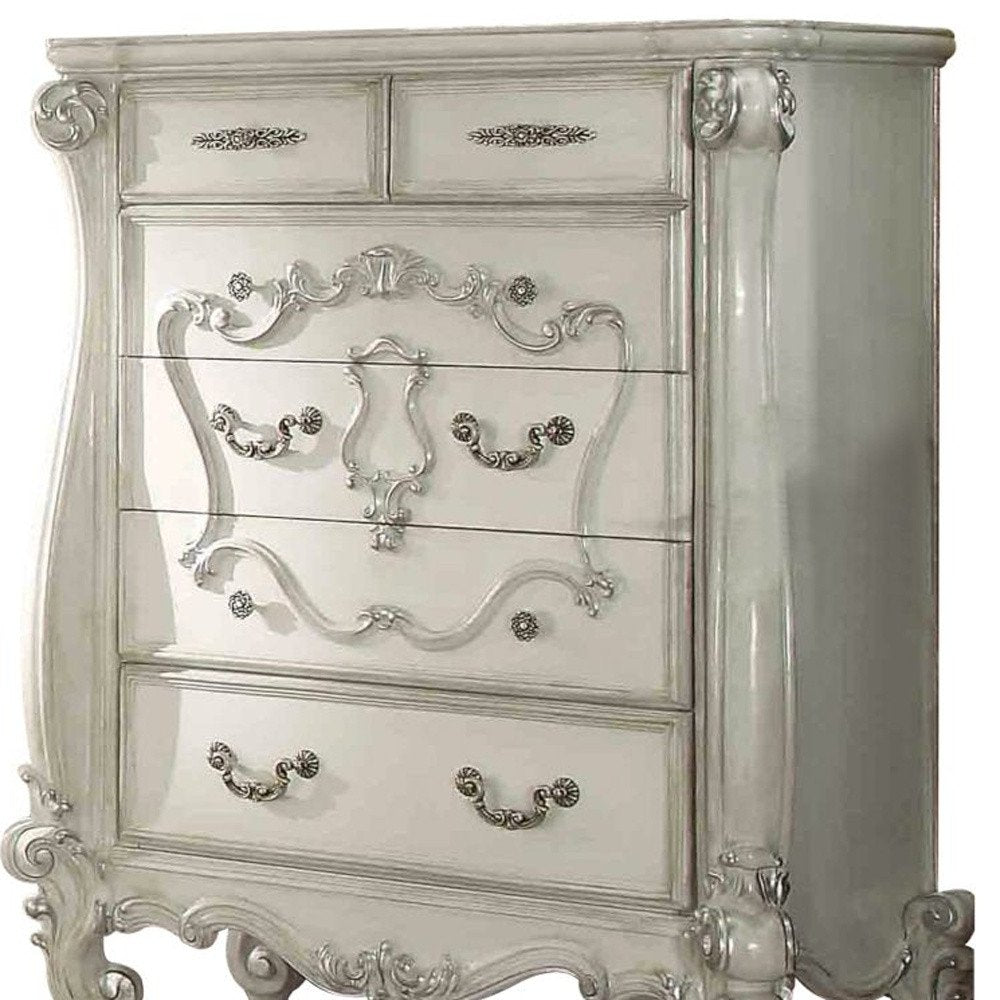 White Solid Wood Five Drawer Dresser - 47-inch